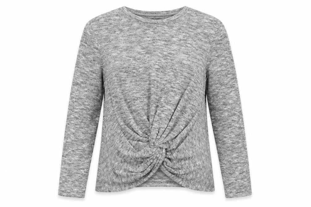New Look Womens Grey Round Neck Polyester Pullover Jumper Size 12 - Knot Front Detail