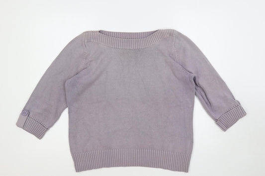 Marks and Spencer Womens Purple Boat Neck Cotton Pullover Jumper Size L