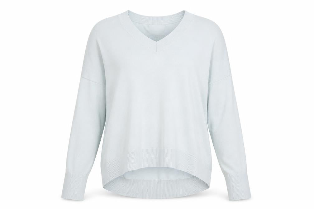 en THREAD Womens Blue V-Neck Cotton Pullover Jumper Size S - Oversized
