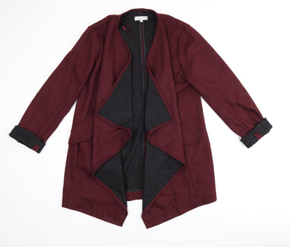 Additional front view of Red Herring women’s red overcoat coat, size UK 12, - waterfall front