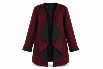 Front view of Red Herring women’s red overcoat coat, size UK 12, - waterfall front