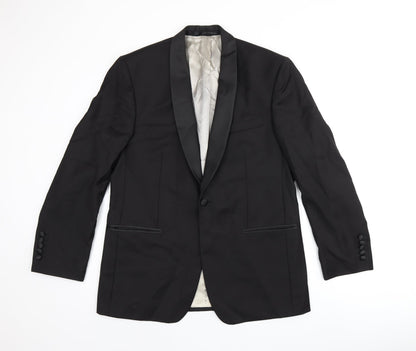 John Lewis Mens Black Wool Jacket Suit Jacket Size 40 Regular - Five-Button Sleeve