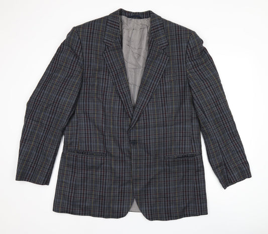 Toscana Mens Grey Plaid Wool Jacket Suit Jacket Size 46 Regular