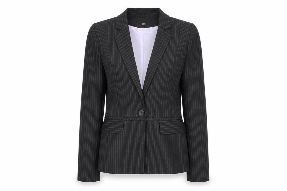 Warehouse Womens Black Striped Polyester Jacket Suit Jacket Size 12