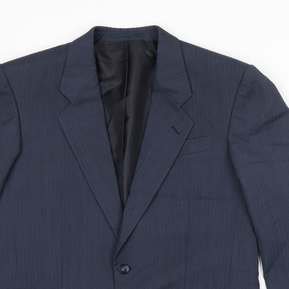 Greenwoods Mens Blue Striped Polyester Jacket Suit Jacket Size 38 Regular