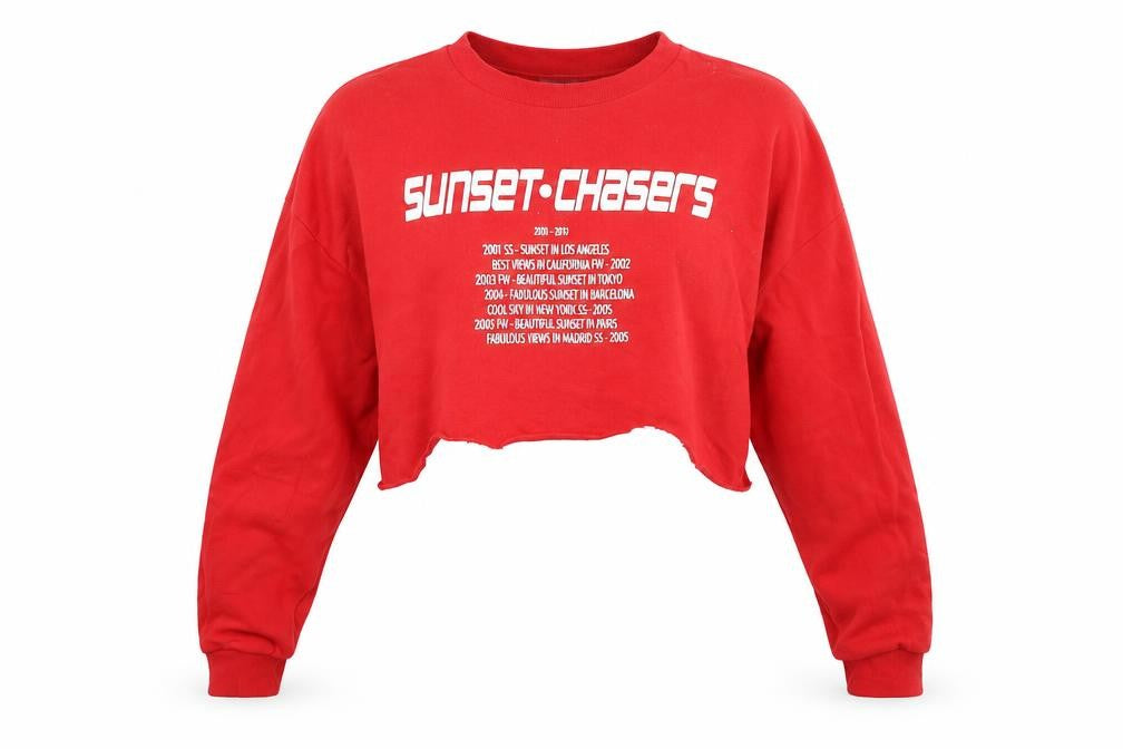 Zara Womens Red Cotton Pullover Sweatshirt Size S Pullover - Cropped, Sunset Chasers