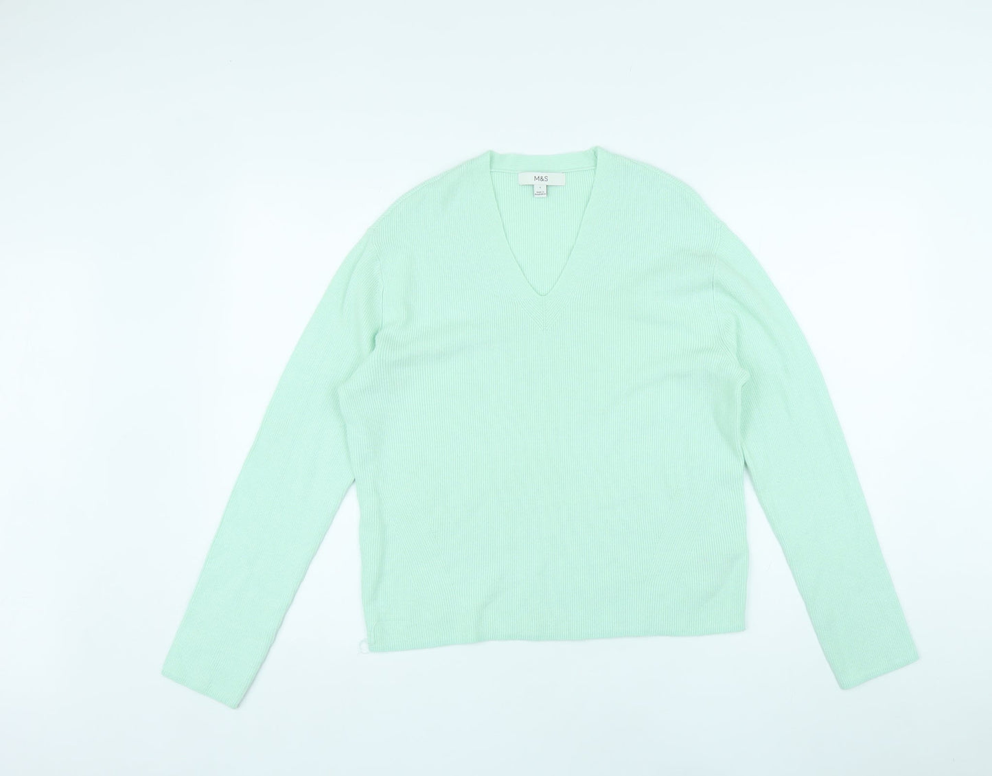 Marks and Spencer Womens Green V-Neck Viscose Pullover Jumper Size S