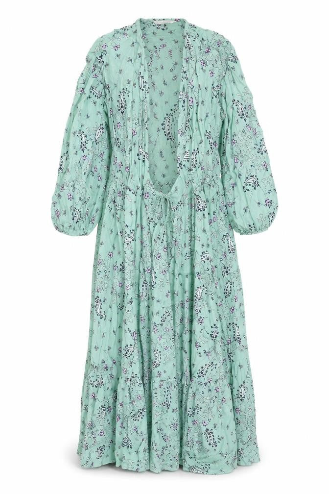 Per Una Womens Green Floral Viscose Kaftan Size 8 V-Neck Button