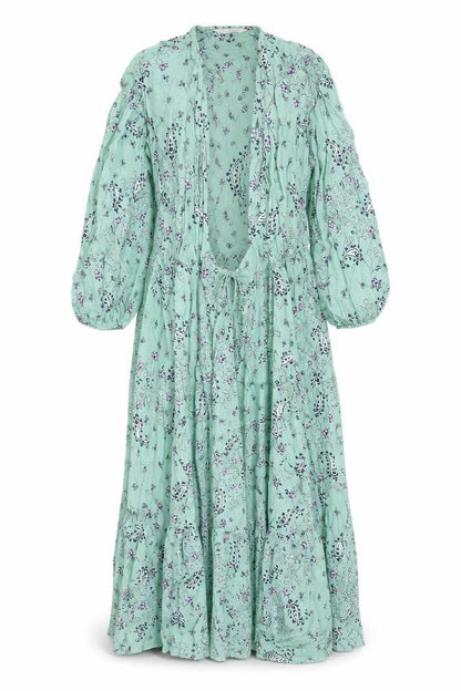 Per Una Womens Green Floral Viscose Kaftan Size 8 V-Neck Button