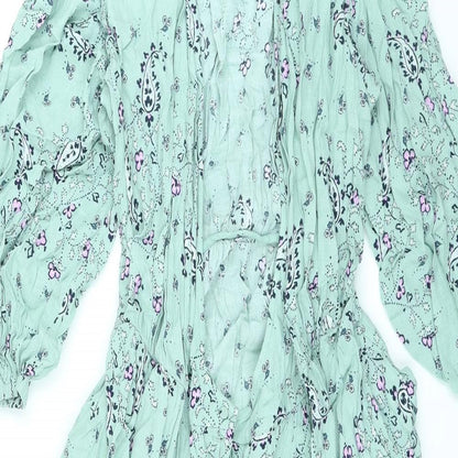 Per Una Womens Green Floral Viscose Kaftan Size 8 V-Neck Button