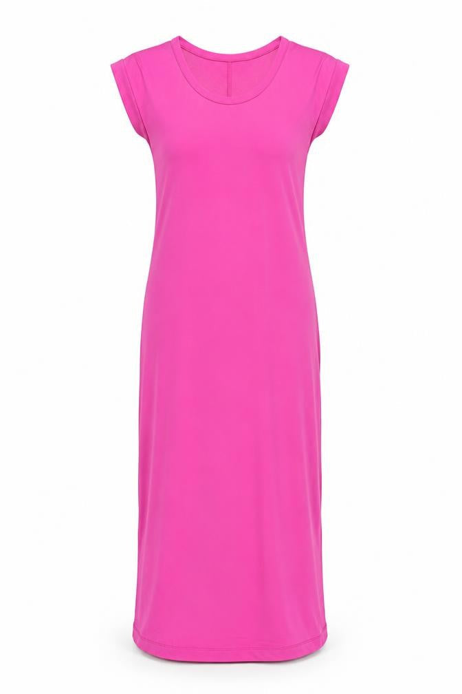 Marks & Spencer Womens Pink Polyester Maxi Size 8 Round Neck Pullover - Side Slits