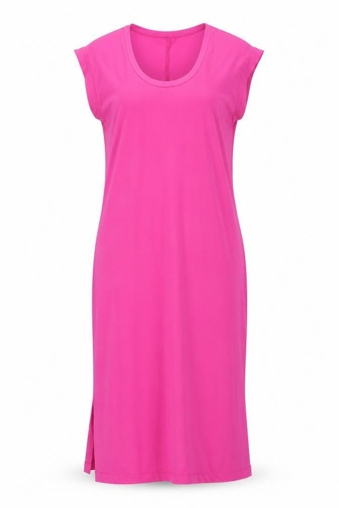 Marks & Spencer Womens Pink Polyester T-Shirt Dress Size 10 Scoop Neck Pullover - Side Slits