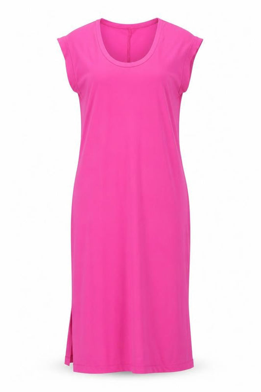 Marks & Spencer Womens Pink Polyester T-Shirt Dress Size 10 Scoop Neck Pullover - Side Slits