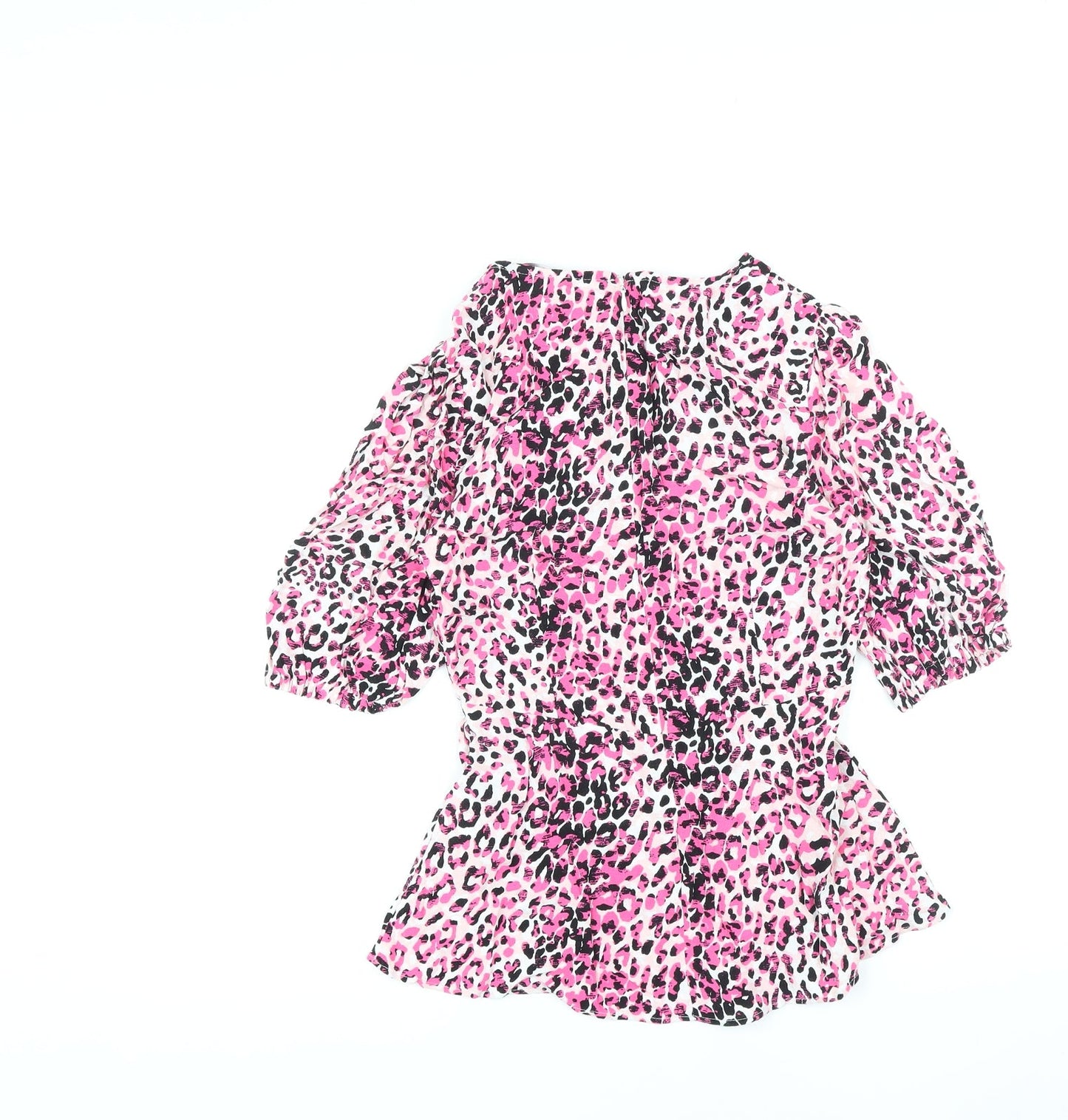 Marks and Spencer Womens Pink Animal Print Viscose Basic Blouse Size 6 Round Neck - Leopard Print