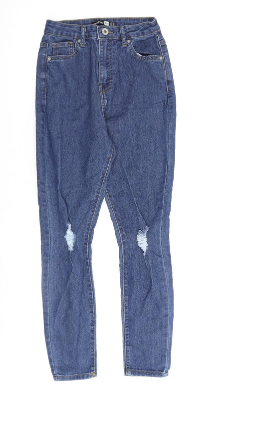 Preloved Boohoo Womens Blue Cotton Straight Jeans Size 6 L26 in Regular Zip - Front