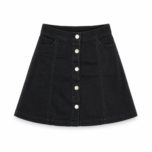 Monki Womens Black Cotton A-Line Skirt Size 6 Button