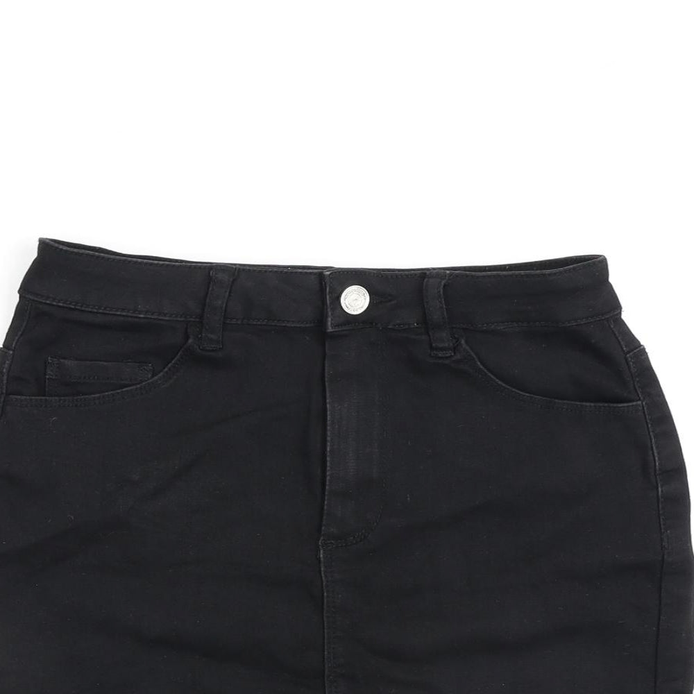 Missguided Womens Black Cotton A-Line Skirt Size 8 Zip