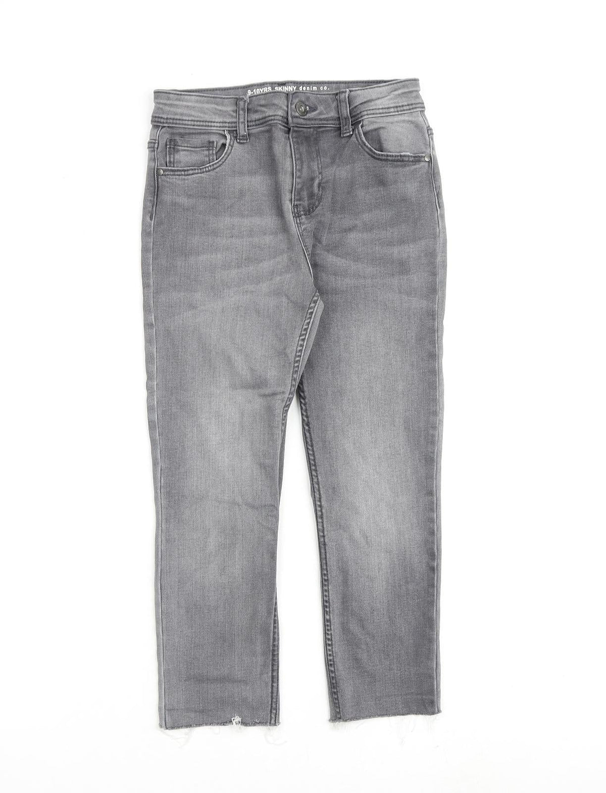 Additional front view of Denim & Co. girls’ grey cotton skinny jeans, size 9-10, years regular zip
