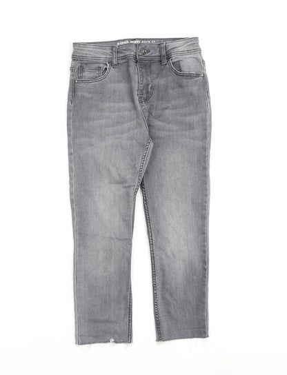Additional front view of Denim & Co. girls’ grey cotton skinny jeans, size 9-10, years regular zip