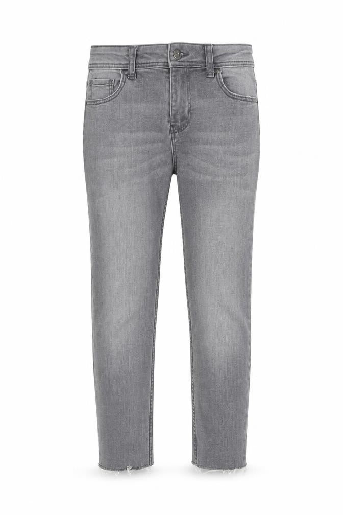 Front view of Denim & Co. girls’ grey cotton skinny jeans, size 9-10, years regular zip