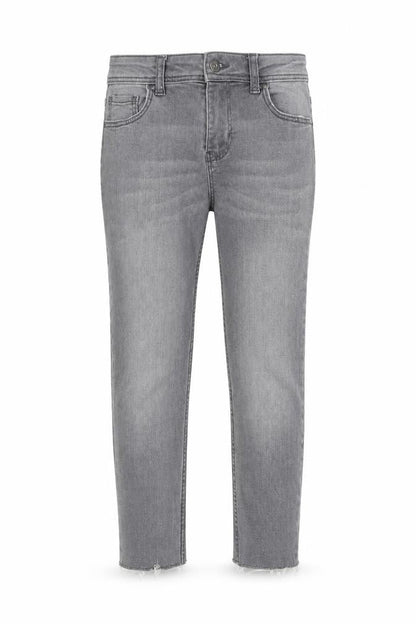 Front view of Denim & Co. girls’ grey cotton skinny jeans, size 9-10, years regular zip