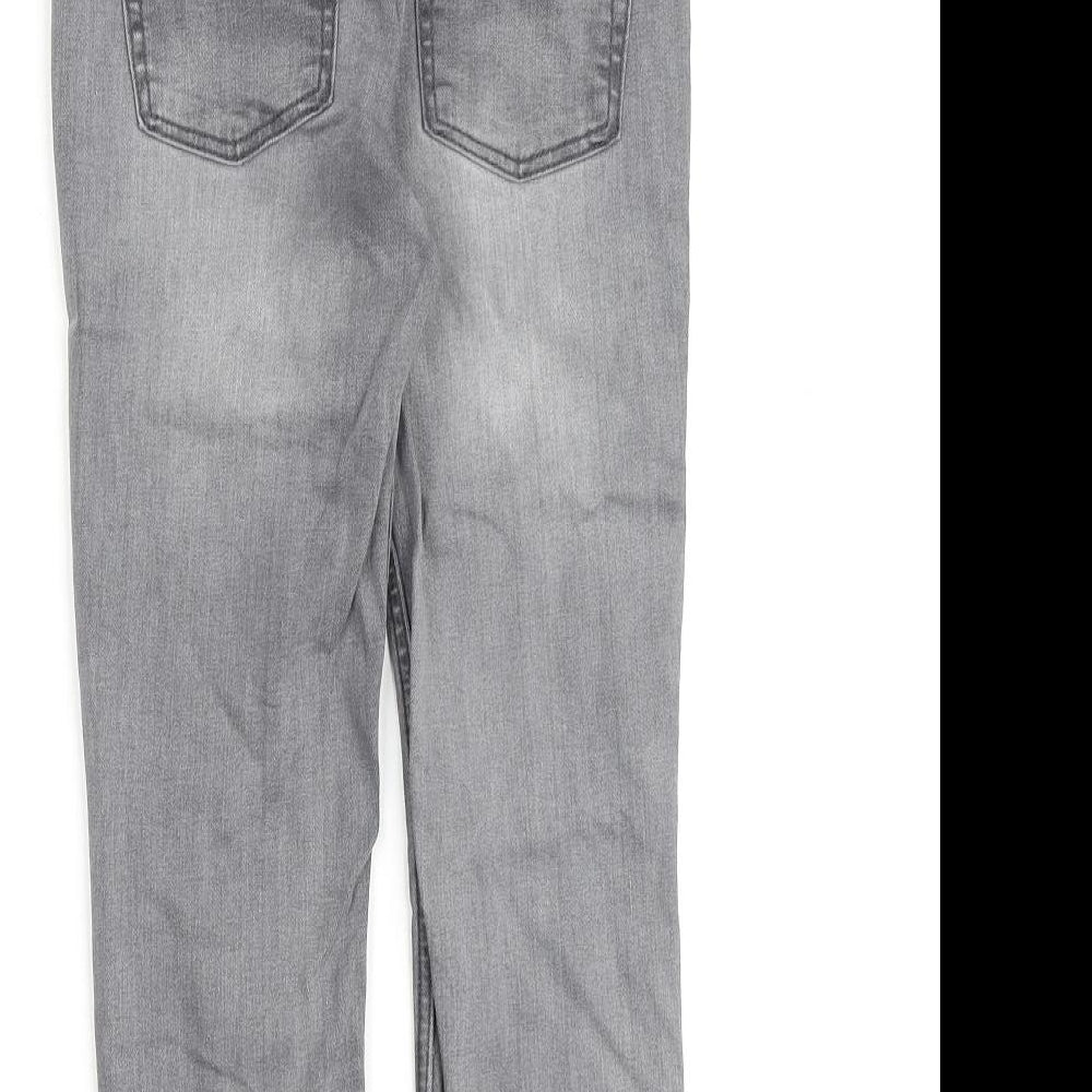 Brand and care label for Denim & Co. girls’ grey cotton skinny jeans, size 9-10, years regular zip