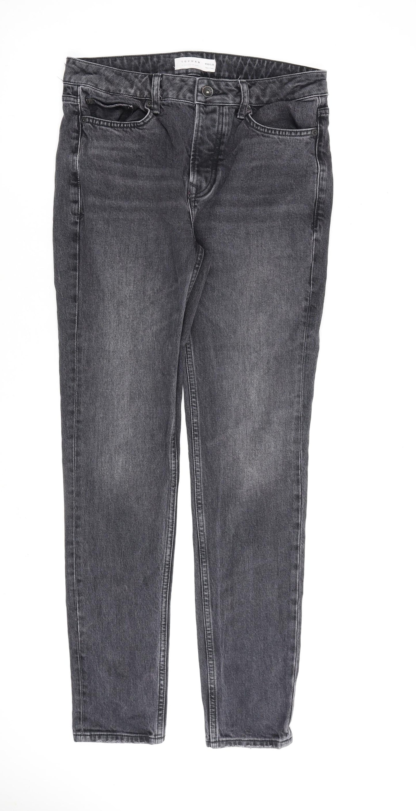 Topman Mens Grey Cotton Skinny Jeans Size 30 in L32 in Regular Button