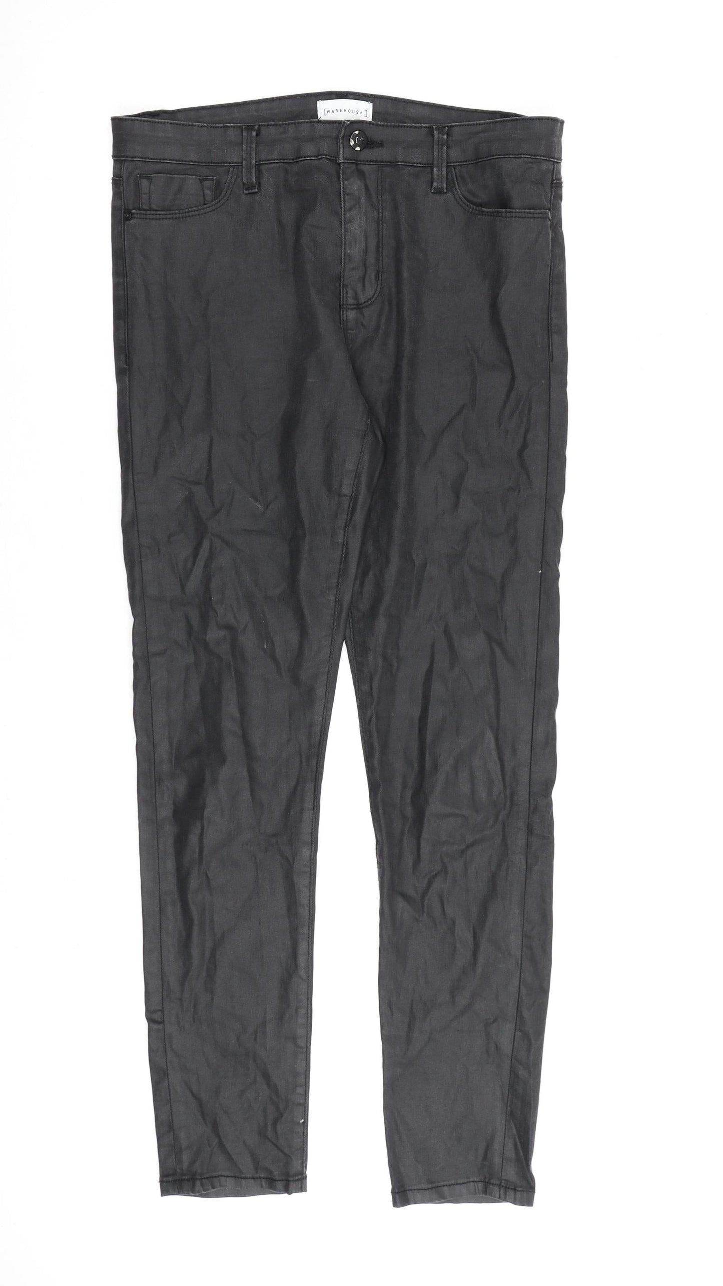 Warehouse Womens Black Cotton Skinny Jeans Size 12 L30 in Regular Zip