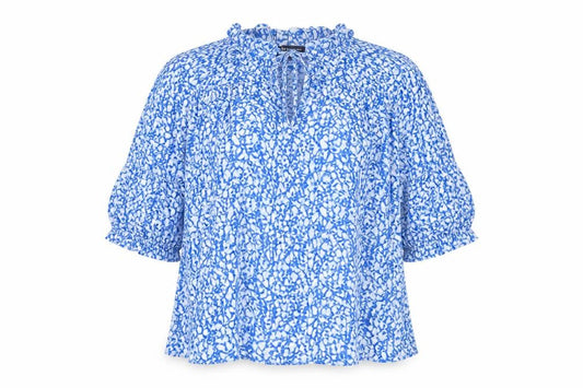 Marks and Spencer Womens Blue Geometric Viscose Basic Blouse Size 10 Round Neck - Keyhole Neckline