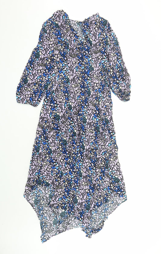 Marks and Spencer Womens Multicoloured Animal Print Viscose Trapeze & Swing Size 10 Round Neck Zip - Leopard Pattern