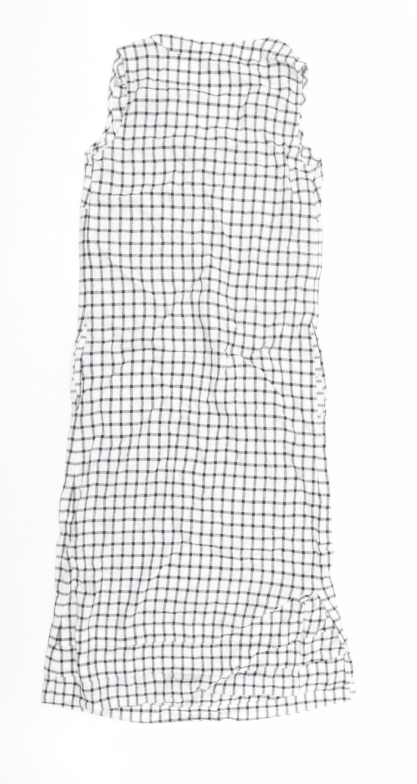 Marks and Spencer Womens White Check Flax A-Line Size 6 V-Neck Zip