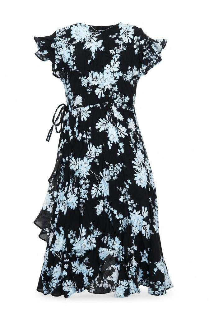 Per Una Womens Black Floral Polyester Fit & Flare Size 6 V-Neck Zip