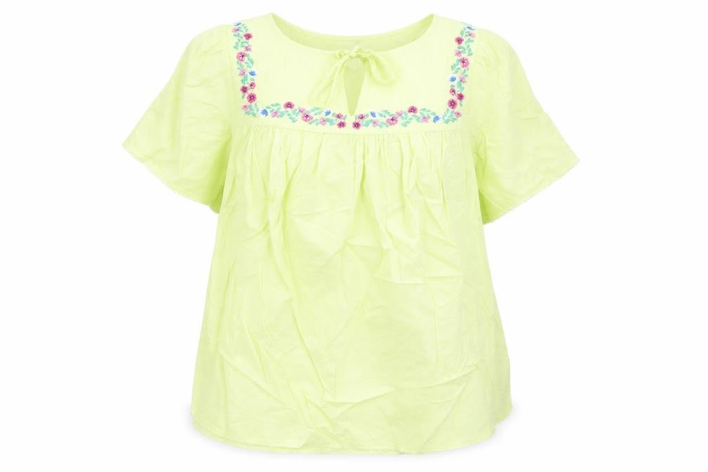 Marks & Spencer Womens Yellow Cotton Basic Blouse Size 10 Round Neck - Embroidered Flowers