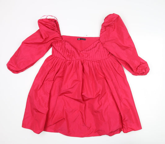 Zara Womens Pink Polyester A-Line Size S Sweetheart Zip - Pleated