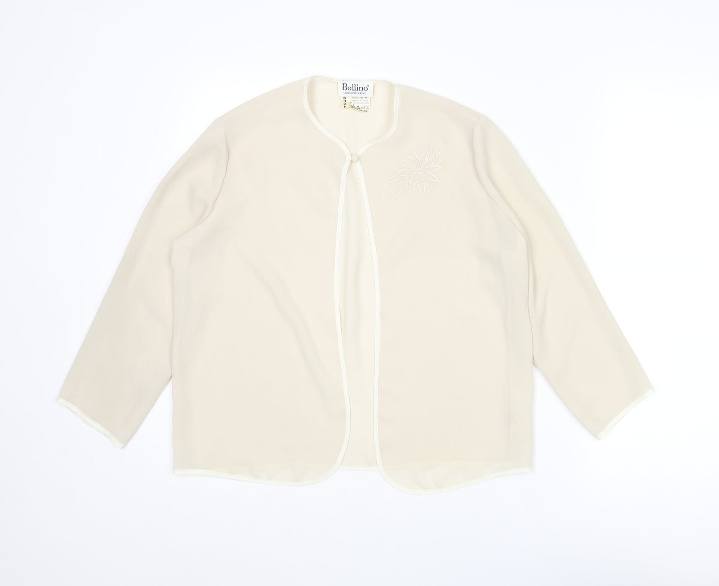 Bellino Womens Beige Polyester Basic Blouse Size 10 Round Neck - Embroidered Flower