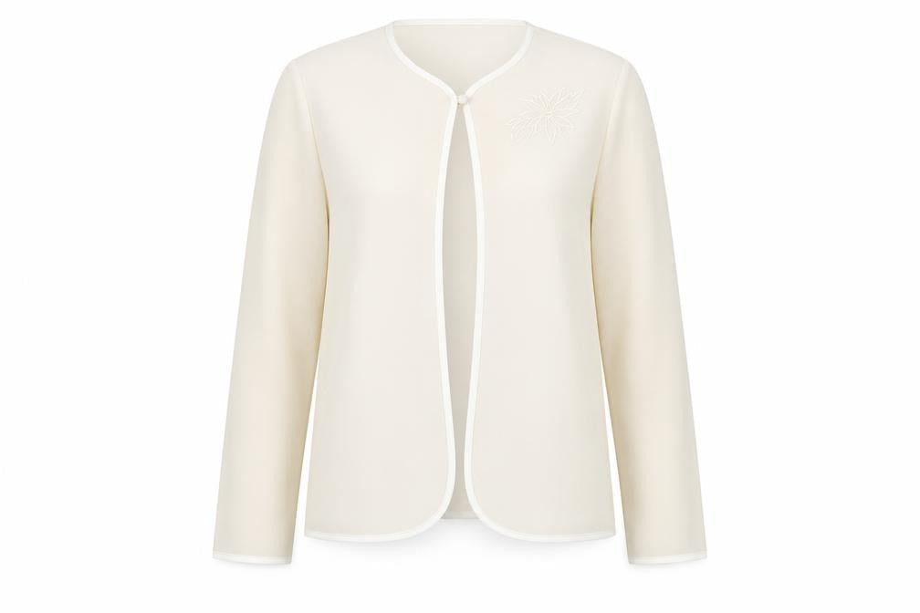 Bellino Womens Beige Polyester Basic Blouse Size 10 Round Neck - Embroidered Flower