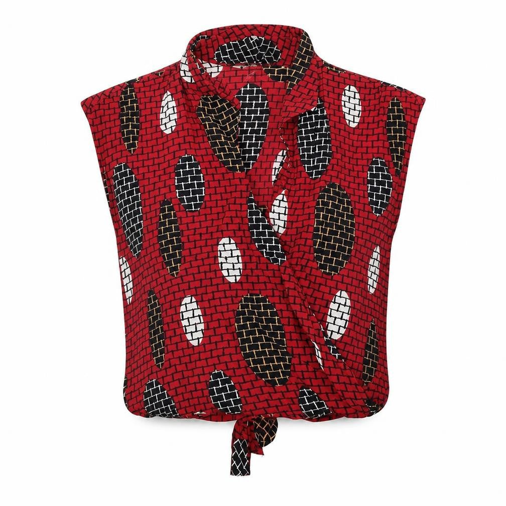 Esprit Womens Red Geometric Viscose Wrap Blouse Size S V-Neck
