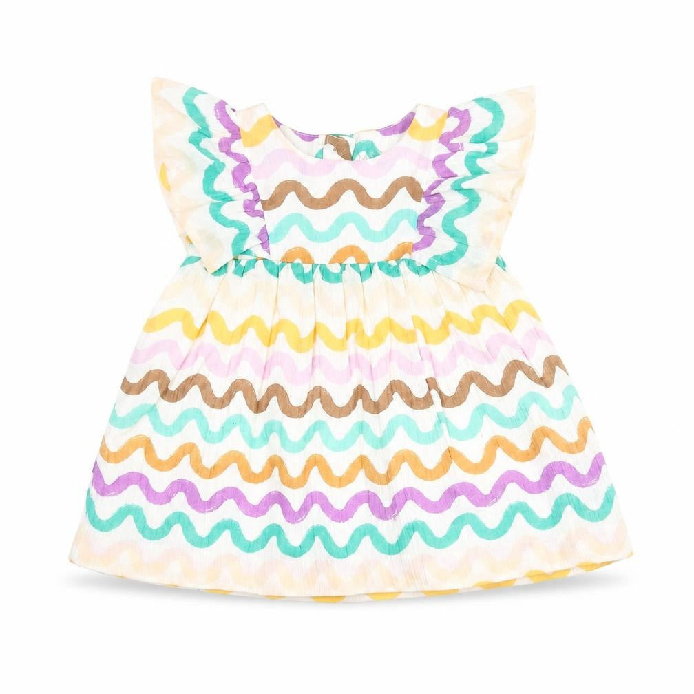 Marks & Spencer Girls Multicoloured Geometric Cotton A-Line Size 0-3 Months Round Neck Button