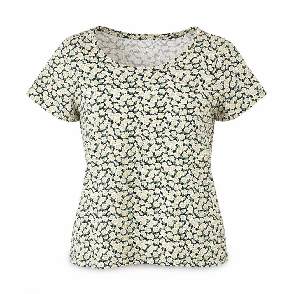 French Connection Womens Multicoloured Floral Viscose Basic T-Shirt Size L Round Neck