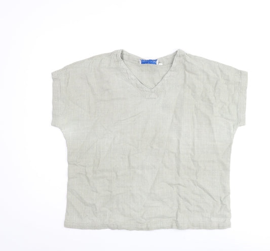 Snagam Imports Womens Green Cotton Basic Blouse Size M V-Neck