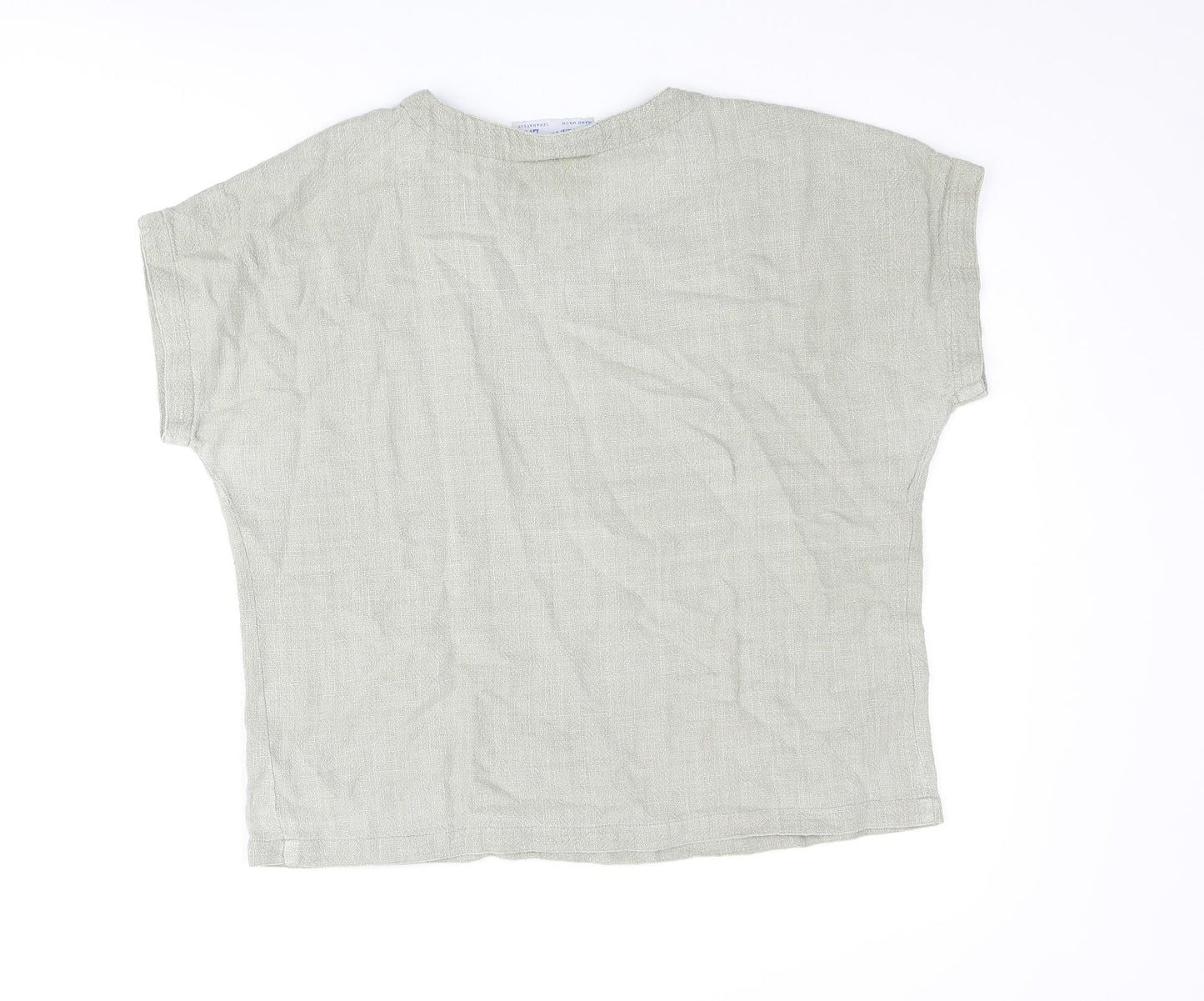Snagam Imports Womens Green Cotton Basic Blouse Size M V-Neck
