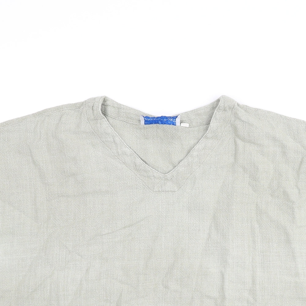 Snagam Imports Womens Green Cotton Basic Blouse Size M V-Neck