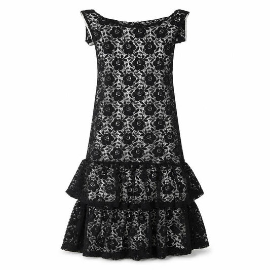 Front view of Miss Selfridge women’s black polyester fit & flare, size UK 6, scoop neck pullover - bow frill