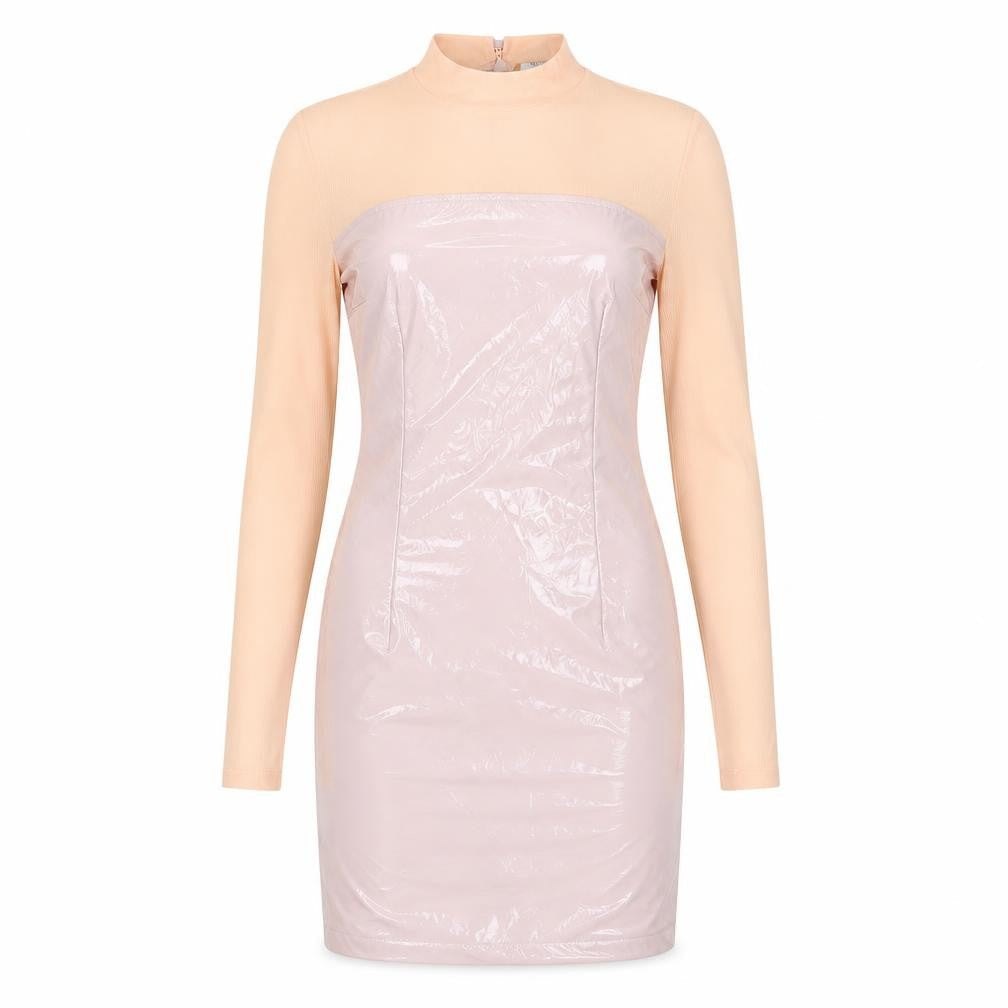 In the Style Womens Pink Polyurethane Mini Size 8 Mock Neck Zip