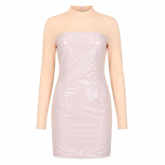 In the Style Womens Pink Polyurethane Mini Size 8 Mock Neck Zip
