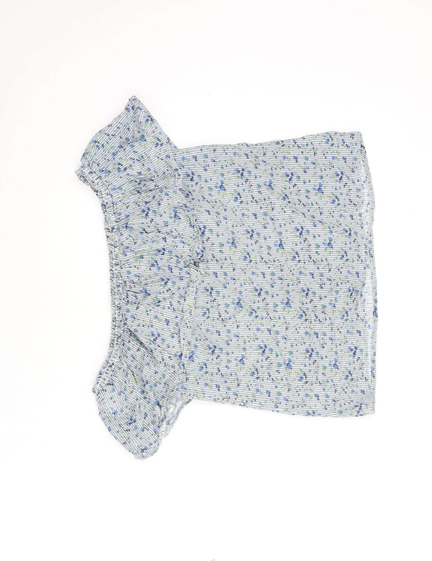 Warehouse Womens Blue Floral Cotton Basic Blouse Size 8 Off the Shoulder