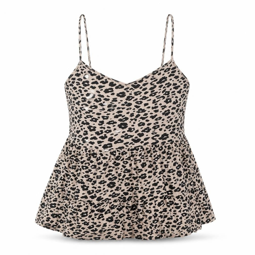 New Look Womens Beige Animal Print Cotton Camisole Tank Size 8 Scoop Neck - Peplum Leopard Print