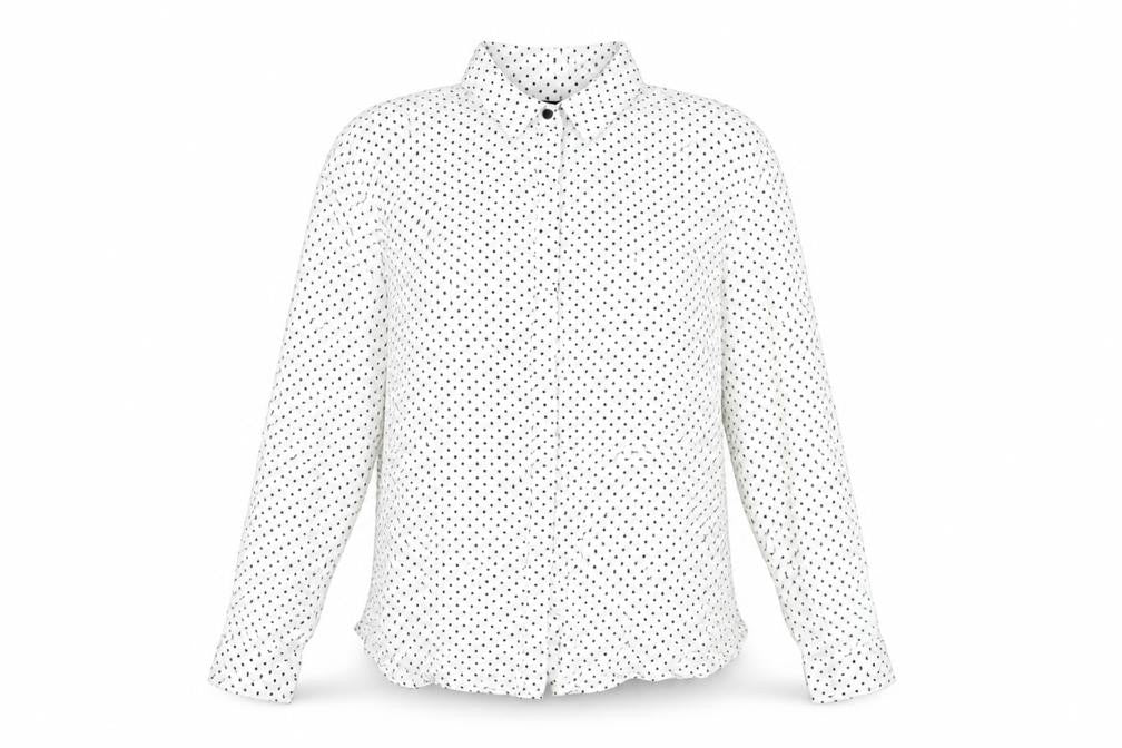 Zara Womens White Polka Dot Polyester Basic Button-Up Size M Collared