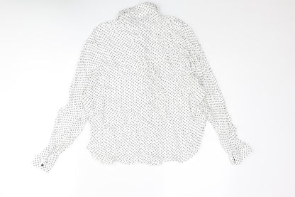 Zara Womens White Polka Dot Polyester Basic Button-Up Size M Collared