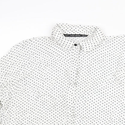 Zara Womens White Polka Dot Polyester Basic Button-Up Size M Collared